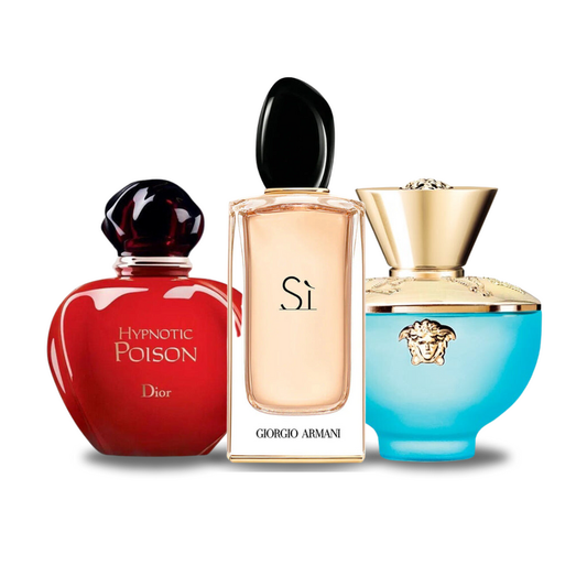 Dior HYPNOTIC POISON, Giorgio Armani SÌ, Versace DYLAN TURQUOISE